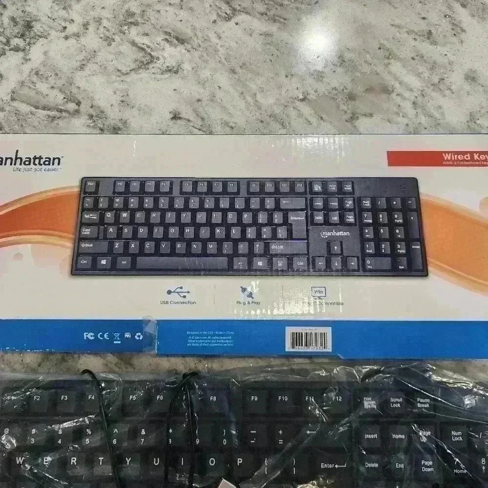 Manhattan 104-key Black Wired Keyboard with Built-in 5 ft. (1.5 m) USB-A Cable